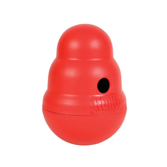 Un "Wobbler" de la marque Kong, c'est à dire un culbuto avec un trou dans lequel on met des croquettes et que le chien doit renverser pour y avoir accès